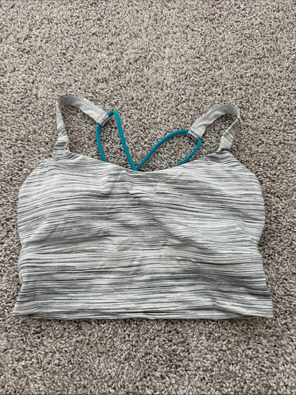 Lululemon Striped Gray & White Sports Bralette with Teal Straps